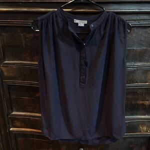 Vince Womens Top 2 Blue Sleeveless Blouse Keyhole Rayon High Neck Vent Sides